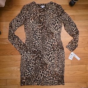 Bar III Leopard Print Long Sleeve Dress